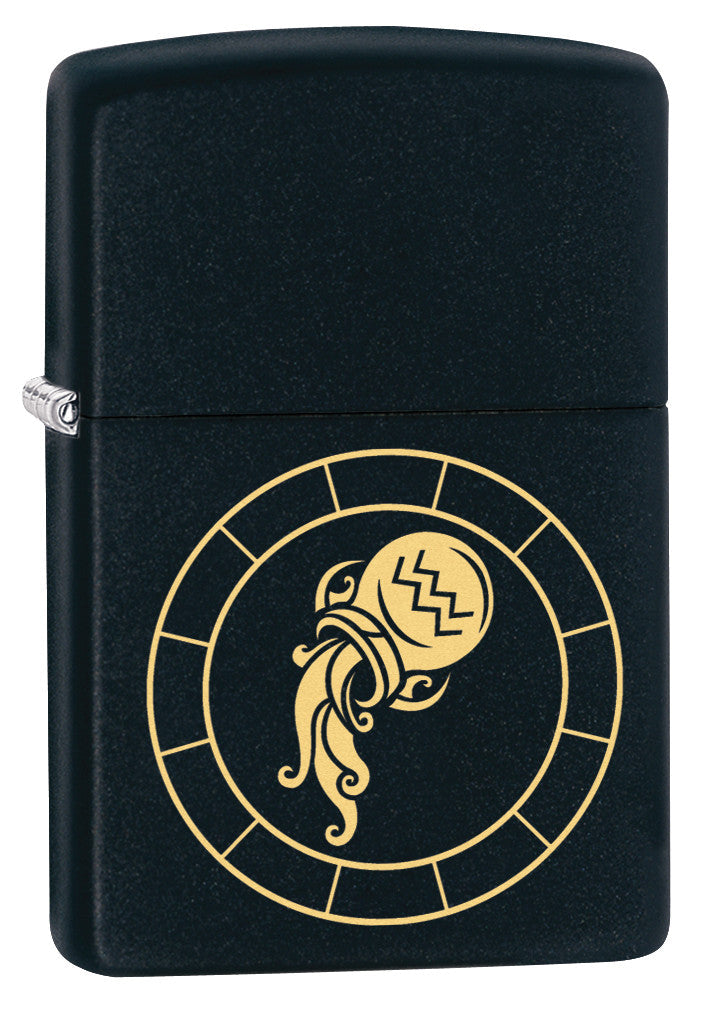 Zippo Brass Zodiac SignAquarius Black Matte Pocket Lighter Zippo